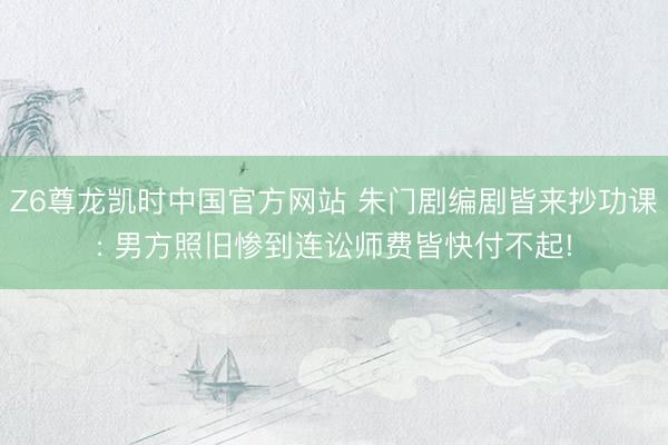 Z6尊龙凯时中国官方网站 朱门剧编剧皆来抄功课: 男方照旧惨到连讼师费皆快付不起!